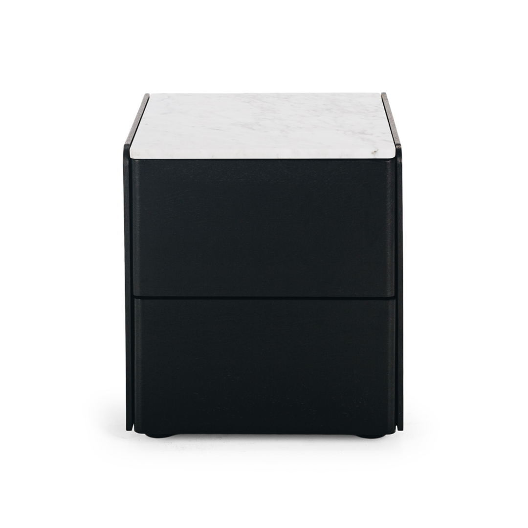 Cube Black Oak Side Table 2 drawer  - Marble Top image 1